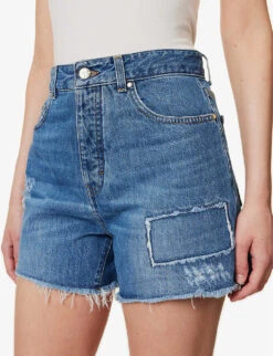ME AND EM High-rise Distressed-panel Denim Shorts -Whistles Clothing Shop R04151522 BLUE ALT04