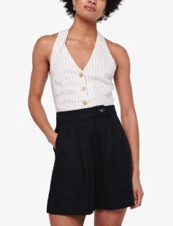 Fidel Tabbed Linen Shorts 7 Fidel Tabbed Linen Shorts -Whistles Clothing Shop R04151537 BLACK ALT02