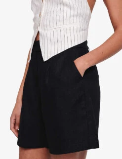 Fidel Tabbed Linen Shorts 9 Fidel Tabbed Linen Shorts -Whistles Clothing Shop R04151537 BLACK ALT04