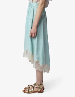 Zadig & Voltaire Joslin Leopard-jacquard Silk Midi Skirt -Whistles Clothing Shop R04151964 CELADON ALT02