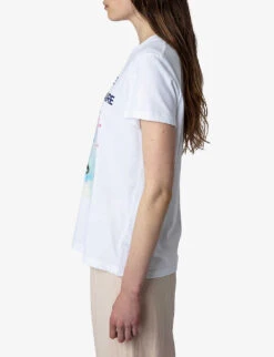 Zadig & Voltaire Zoe Palm-tree Photo Print Organic-cotton T-shirt -Whistles Clothing Shop R04151990 BLANC ALT02