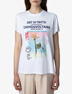 Zadig & Voltaire Zoe Palm-tree Photo Print Organic-cotton T-shirt -Whistles Clothing Shop R04151990 BLANC ALT04