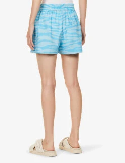 Ganni Tiger-print Drawstring-waist Organic-cotton Shorts -Whistles Clothing Shop R04152882 ETHEREALBLUE ALT03