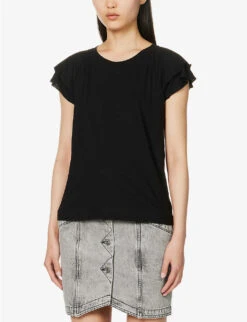 Paige Linnea Flutter-sleeves Cotton-blend Top -Whistles Clothing Shop R04153182 BLACK ALT02