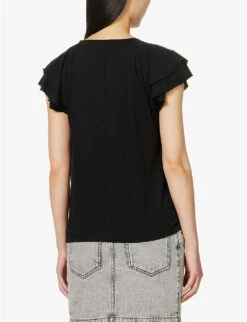 Paige Linnea Flutter-sleeves Cotton-blend Top -Whistles Clothing Shop R04153182 BLACK ALT03