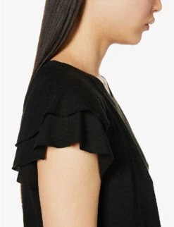 Paige Linnea Flutter-sleeves Cotton-blend Top -Whistles Clothing Shop R04153182 BLACK ALT04