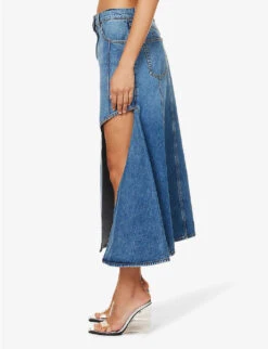 Alexander McQueen Asymmetric-hem Mid-rise Denim Midi Skirt -Whistles Clothing Shop R04153276 BLUESTONEWASH ALT02