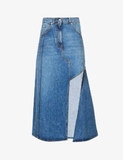 Alexander McQueen Asymmetric-hem Mid-rise Denim Midi Skirt
