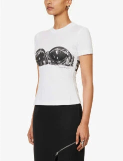 Alexander McQueen Biker Bra Graphic-print Cotton T-shirt -Whistles Clothing Shop R04153279 WHITE ALT02