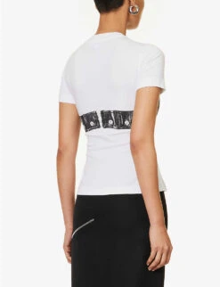 Alexander McQueen Biker Bra Graphic-print Cotton T-shirt -Whistles Clothing Shop R04153279 WHITE ALT03