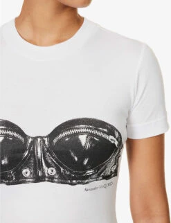 Alexander McQueen Biker Bra Graphic-print Cotton T-shirt -Whistles Clothing Shop R04153279 WHITE ALT04