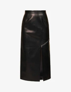 Alexander McQueen Zip-embellished Split-hem Leather Midi Skirt