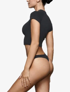 Vintage Cropped Stretch-cotton T-shirt -Whistles Clothing Shop R04153795 WASHEDONYX ALT02