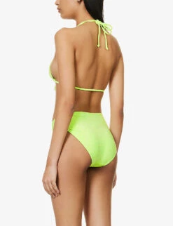 GOOD AMERICAN Sparkle Tie-front Bikini Top -Whistles Clothing Shop R04154433 ELECTRICLIME002 ALT02