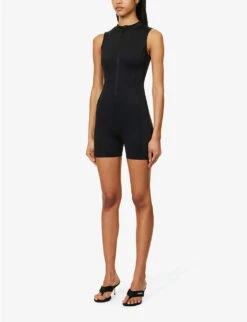 GOOD AMERICAN Scuba Zip-embellished Stretch-woven Playsuit -Whistles Clothing Shop R04154440 BLACK001 ALT02