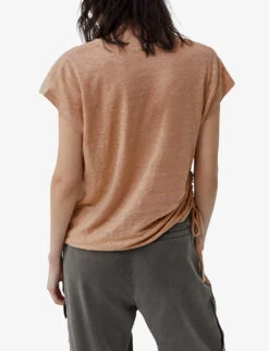 Ikks V-neck Regular-fit Linen T-shirt -Whistles Clothing Shop R04156324 DARKBEIGE ALT03