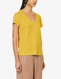 Ikks V-neck Relaxed-fit Linen T-shirt -Whistles Clothing Shop R04156325 YELLOW ALT02