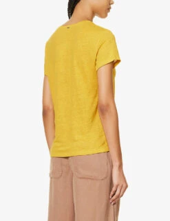 Ikks V-neck Relaxed-fit Linen T-shirt -Whistles Clothing Shop R04156325 YELLOW ALT03