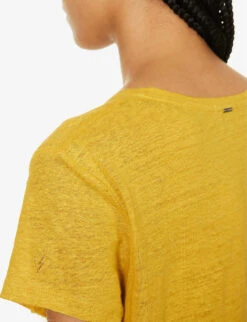 Ikks V-neck Relaxed-fit Linen T-shirt -Whistles Clothing Shop R04156325 YELLOW ALT04