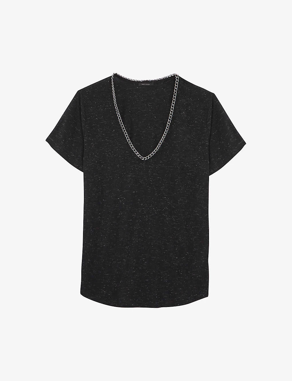 Ikks Chain-embellished V-neck Stretch-woven T-shirt 1 Ikks Chain-embellished V-neck Stretch-woven T-shirt