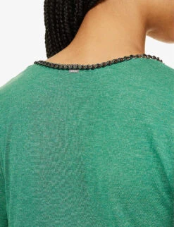 Ikks Metallic-embellished V-neck Woven Top 9 Ikks Metallic-embellished V-neck Woven Top -Whistles Clothing Shop R04156328 LIGHTGREEN ALT04