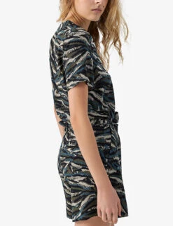 Ikks Camouflage Jungle-print Woven Playsuit -Whistles Clothing Shop R04156380 KAKIGREEN ALT02