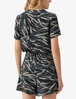 Ikks Camouflage Jungle-print Woven Playsuit -Whistles Clothing Shop R04156380 KAKIGREEN ALT03