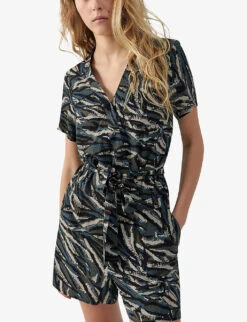 Ikks Camouflage Jungle-print Woven Playsuit -Whistles Clothing Shop R04156380 KAKIGREEN ALT04