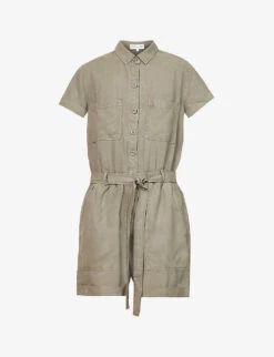 Patch-pocket Self-tie Woven Playsuit