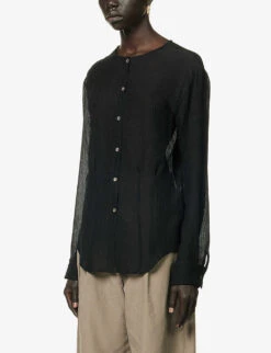 Creased-texture Relaxed-fit Silk Shirt -Whistles Clothing Shop R04156837 BLACK ALT02