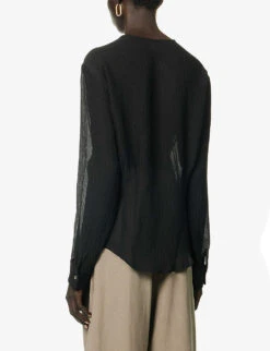 Creased-texture Relaxed-fit Silk Shirt -Whistles Clothing Shop R04156837 BLACK ALT03