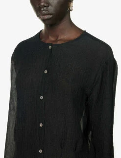 Creased-texture Relaxed-fit Silk Shirt -Whistles Clothing Shop R04156837 BLACK ALT04