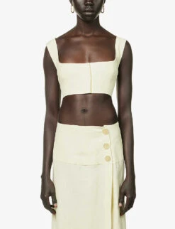 Square-neck Cropped Linen Top 7 Square-neck Cropped Linen Top -Whistles Clothing Shop R04157390 YELLOW ALT02