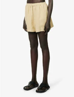 Mid-rise Elasticated-waistband Linen Shorts 7 Mid-rise Elasticated-waistband Linen Shorts -Whistles Clothing Shop R04157396 BEIGE ALT02