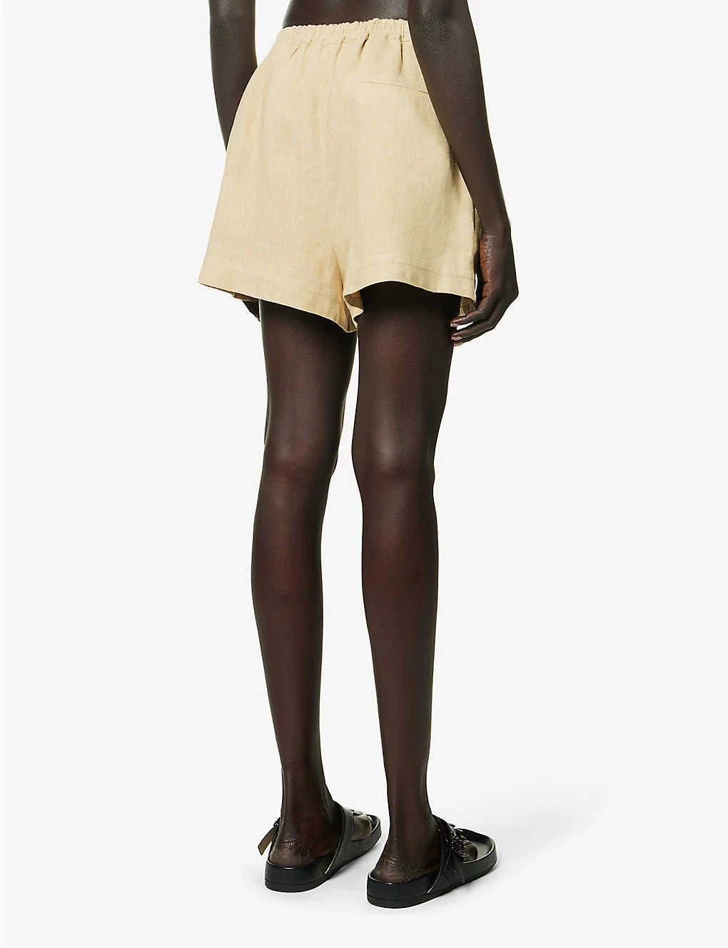 Mid-rise Elasticated-waistband Linen Shorts 4 Mid-rise Elasticated-waistband Linen Shorts - Image 4