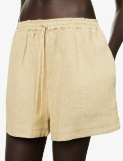Mid-rise Elasticated-waistband Linen Shorts 9 Mid-rise Elasticated-waistband Linen Shorts -Whistles Clothing Shop R04157396 BEIGE ALT04