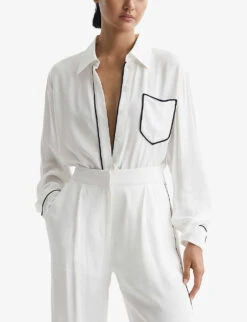 Reiss Gina Contrast-trim Satin Shirt -Whistles Clothing Shop R04159562 IVORY ALT02
