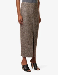 Bottega Veneta Split-front Slim-fit Wool-blend Midi Skirt -Whistles Clothing Shop R04159946 BROWNMELANGE ALT02