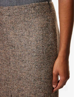 Bottega Veneta Split-front Slim-fit Wool-blend Midi Skirt -Whistles Clothing Shop R04159946 BROWNMELANGE ALT03