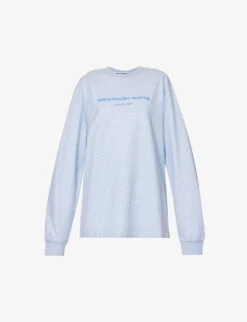 ALEXANDER WANG Glittered Logo-print Long-sleeved Cotton-jersey T-shirt