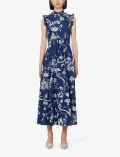 Erdem Floral-print Frilled-trim Cotton-poplin Maxi Dress 7 Erdem Floral-print Frilled-trim Cotton-poplin Maxi Dress -Whistles Clothing Shop R04160731 OPHELIAVINEINDIGO ALT02