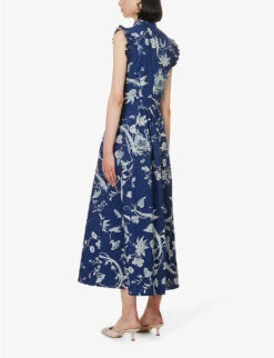 Erdem Floral-print Frilled-trim Cotton-poplin Maxi Dress 8 Erdem Floral-print Frilled-trim Cotton-poplin Maxi Dress -Whistles Clothing Shop R04160731 OPHELIAVINEINDIGO ALT03