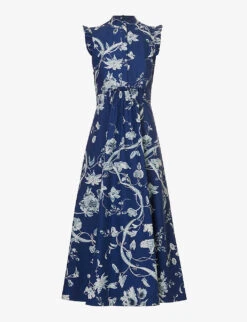 Erdem Floral-print Frilled-trim Cotton-poplin Maxi Dress