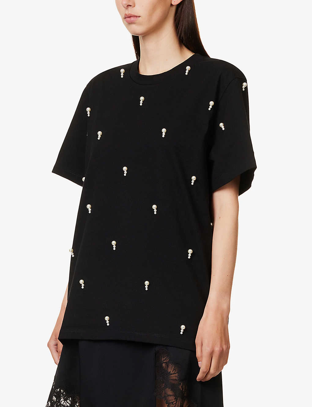 STELLA MCCARTNEY Pearl-embellished Ribbed-trim Cotton-jersey T-shirt 3 STELLA MCCARTNEY Pearl-embellished Ribbed-trim Cotton-jersey T-shirt - Image 3