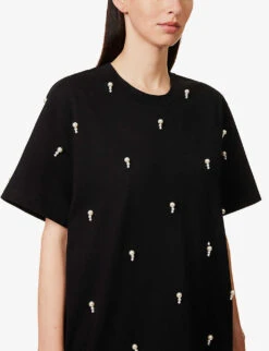 STELLA MCCARTNEY Pearl-embellished Ribbed-trim Cotton-jersey T-shirt 9 STELLA MCCARTNEY Pearl-embellished Ribbed-trim Cotton-jersey T-shirt -Whistles Clothing Shop R04160801 BLACK ALT04