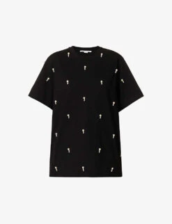 STELLA MCCARTNEY Pearl-embellished Ribbed-trim Cotton-jersey T-shirt