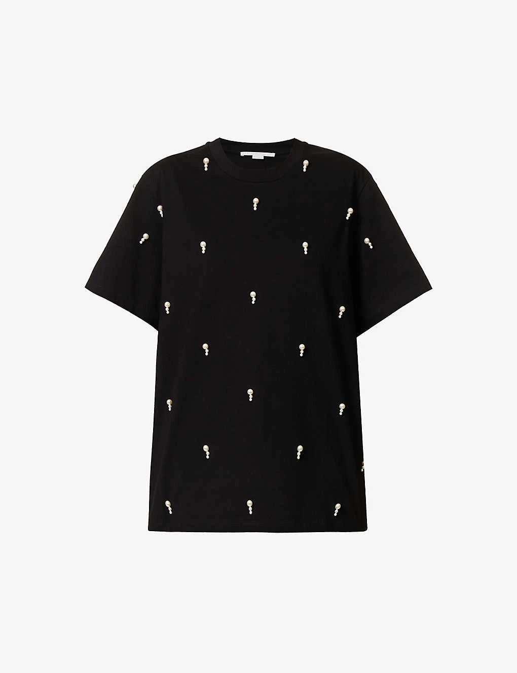 STELLA MCCARTNEY Pearl-embellished Ribbed-trim Cotton-jersey T-shirt 1 STELLA MCCARTNEY Pearl-embellished Ribbed-trim Cotton-jersey T-shirt