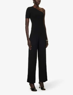 STELLA MCCARTNEY Asymmetric-neck Exposed-shoulder Knitted Jumpsuit -Whistles Clothing Shop R04160804 BLACK ALT02