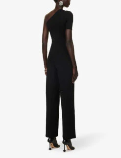 STELLA MCCARTNEY Asymmetric-neck Exposed-shoulder Knitted Jumpsuit -Whistles Clothing Shop R04160804 BLACK ALT03