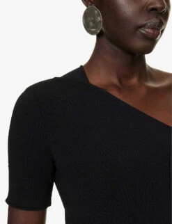 STELLA MCCARTNEY Asymmetric-neck Exposed-shoulder Knitted Jumpsuit -Whistles Clothing Shop R04160804 BLACK ALT04